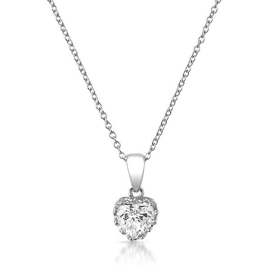 1 Carat Heart Cut CZ Necklace With Crown Setting